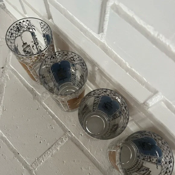 Vintage MCM 22 Karat Gold Rocks Glasses Blue Birdcage Set of 4 Georges Briard - Picture 14 of 14